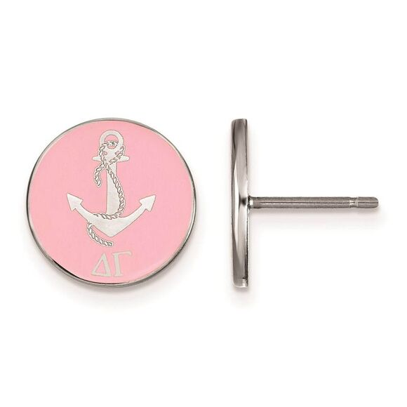 Sterling Silver Delta Gamma Pink Enamel Anchor Post Earrings